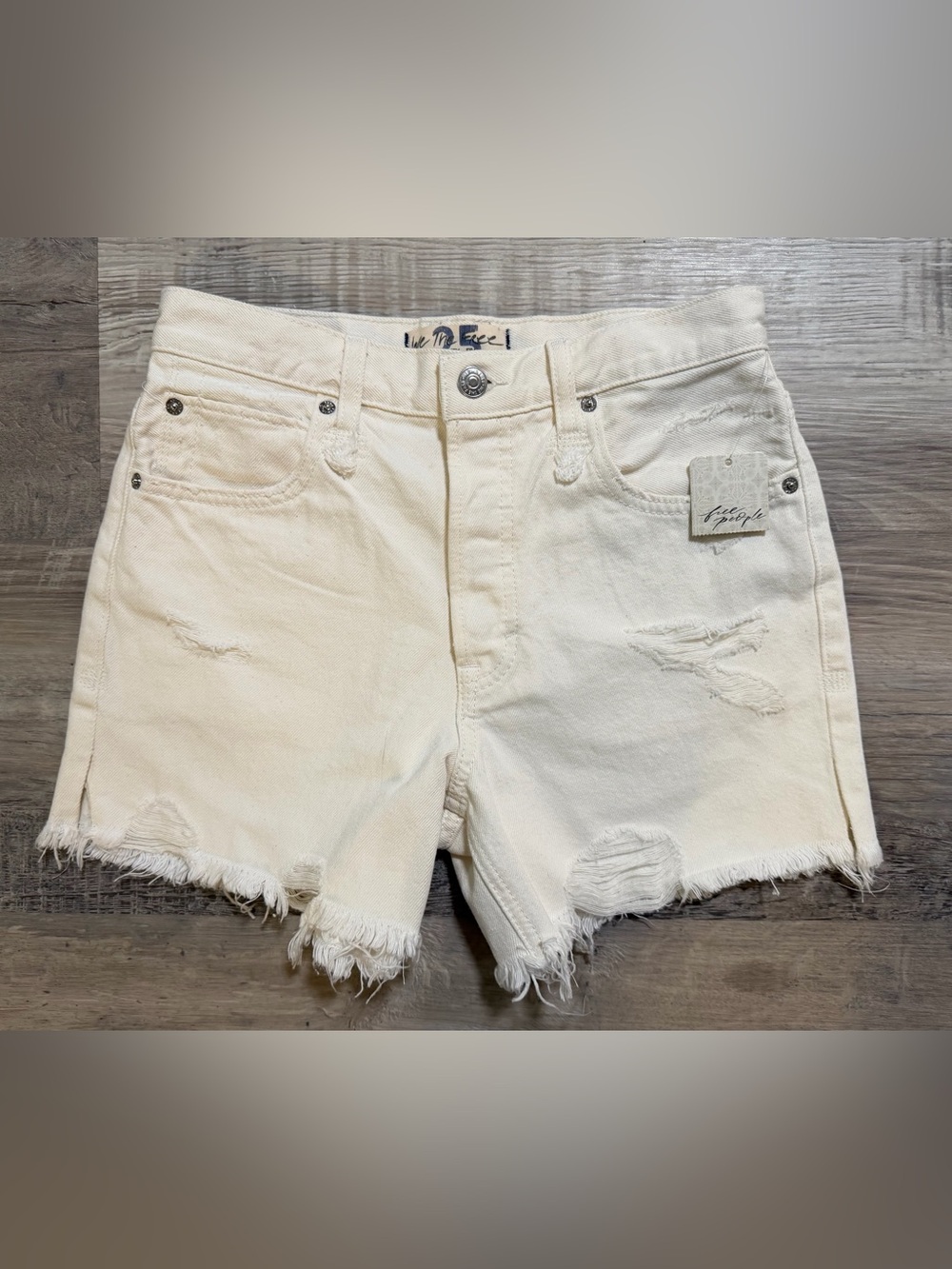 NEW Free People Bright White Cutoff Denim Shorts Size 25 Ripped Distressed $68